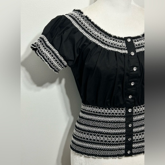 Y2K Smocked Cottagecore Peasant Milkmaid Gemstone Blouse - Picture 4 of 10